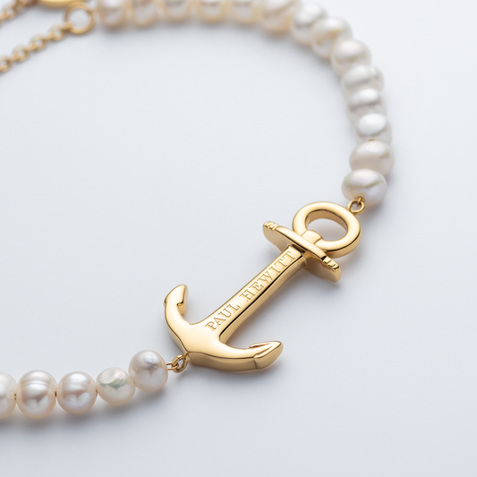 The Anchor Beads Bracelet Gold Pearl
