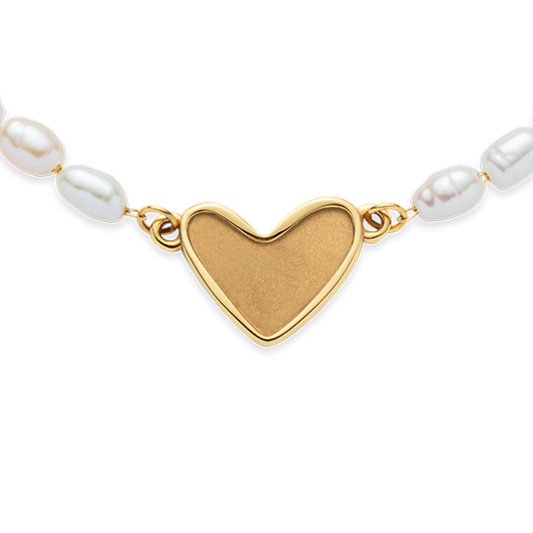 Engravable Heart Pearl Armkette Gold