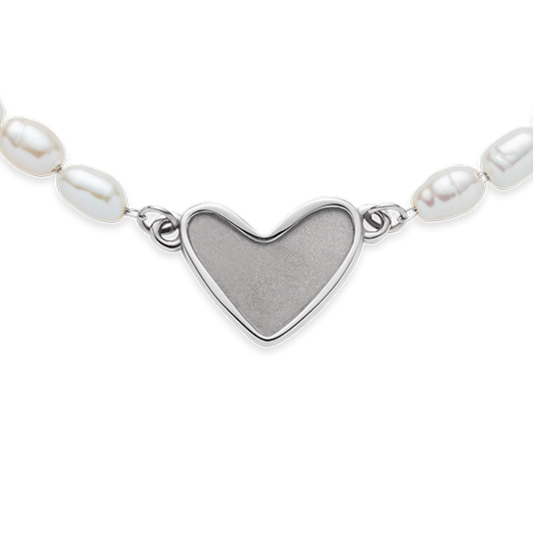 Engravable Heart Pearl Armkette Silber