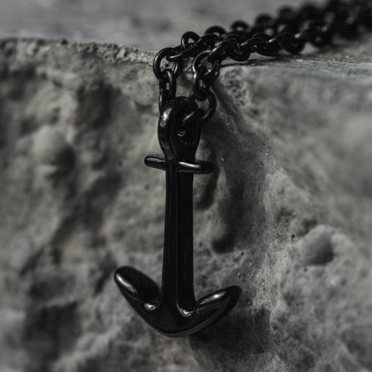 Men's Anchor Necklace Black
