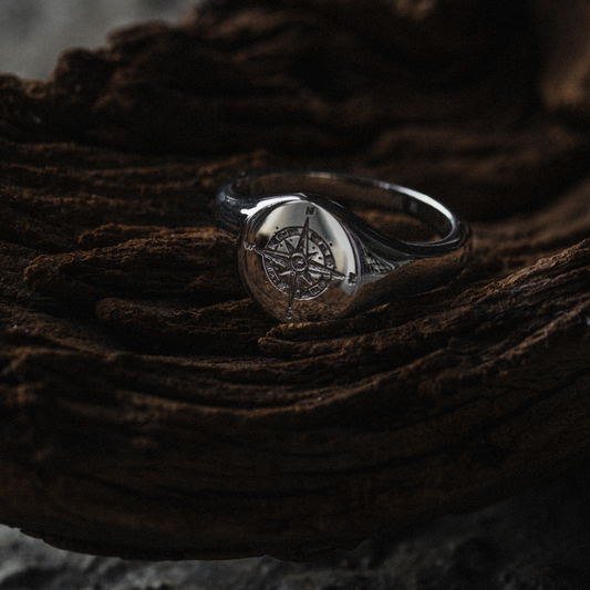 Men's Signet Ring Windrose Silber