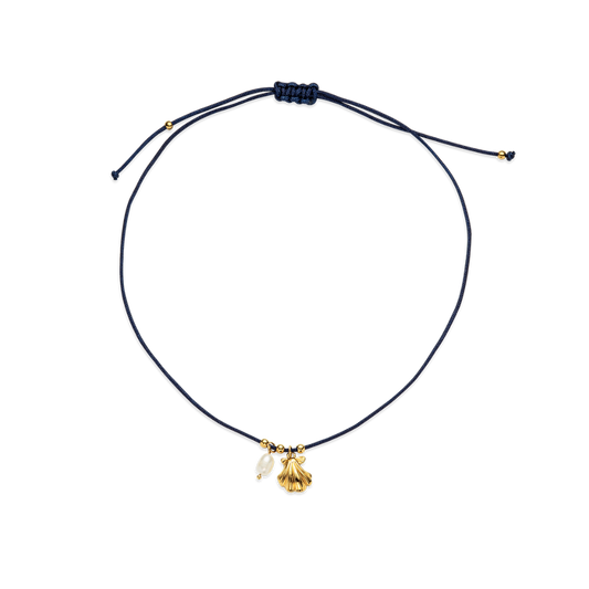 Scallop Blue Nylon Necklace Gold