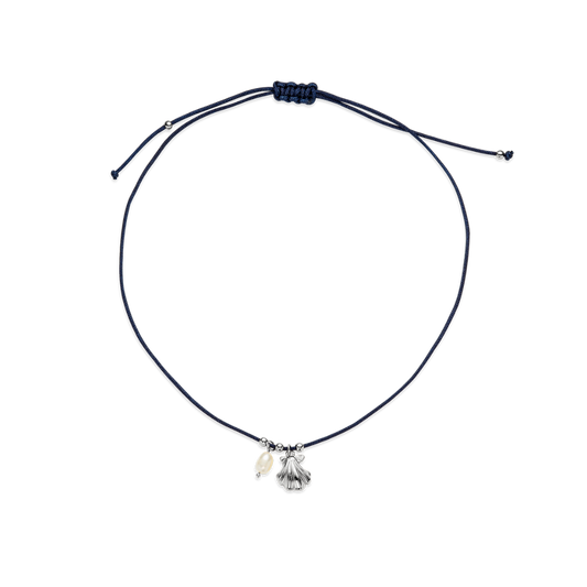 Scallop Blue Nylon Necklace Silver