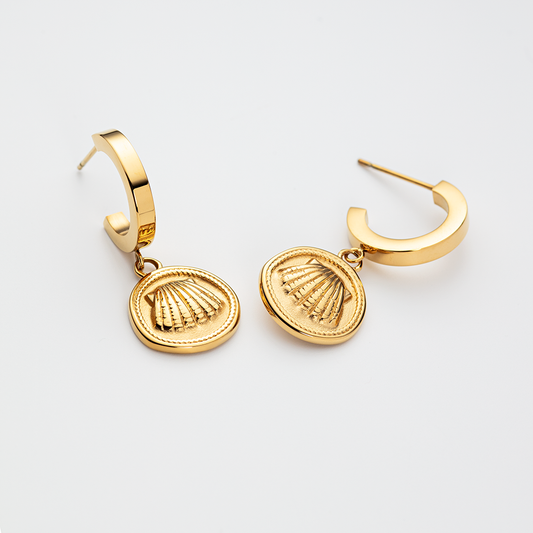 Scallop Coin Ohrring Gold