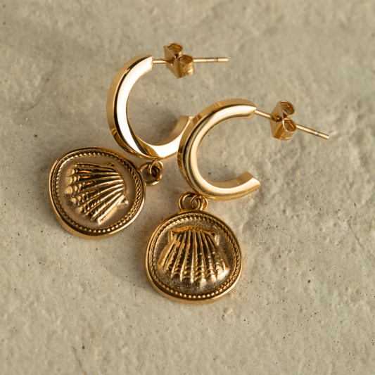 Scallop Coin Ohrring Gold