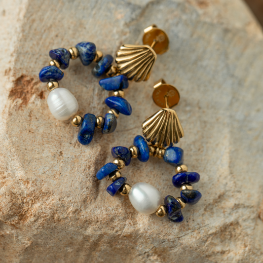 Scallop Stone Earring Gold