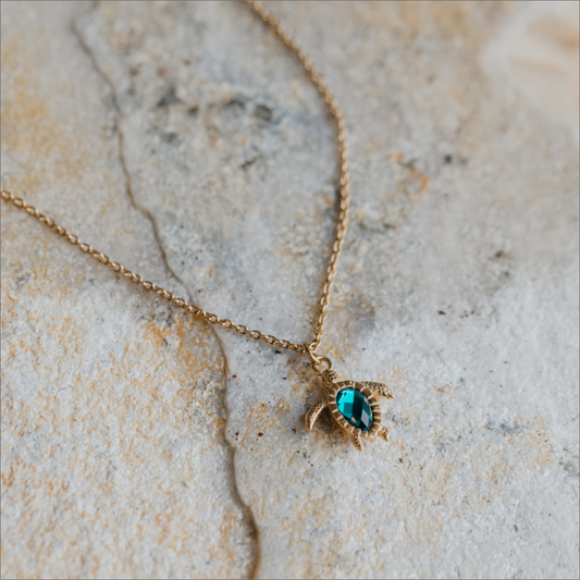 Turtle Mono Necklace Aquamarine Gold