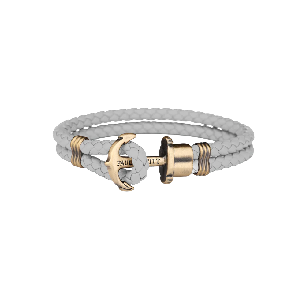 Ankerarmband Phrep Messing Leder Grau