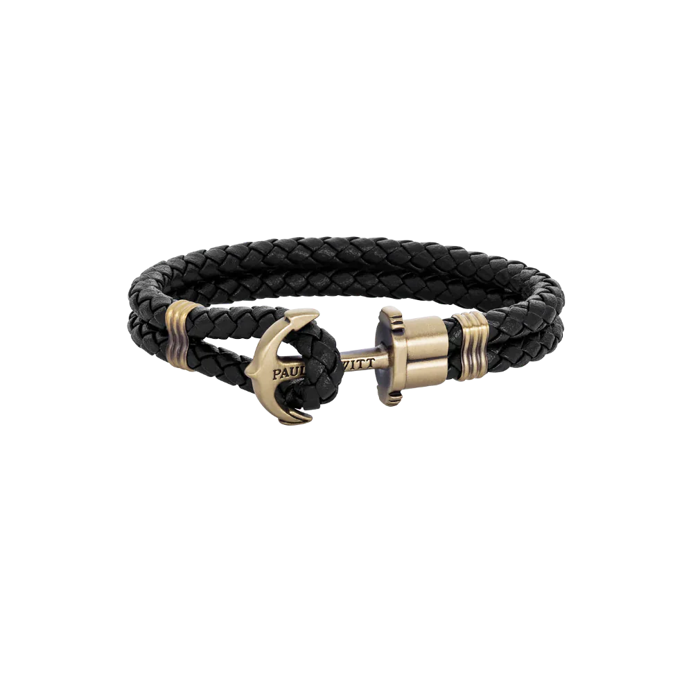 Phrep Armband Messing Leder Schwarz