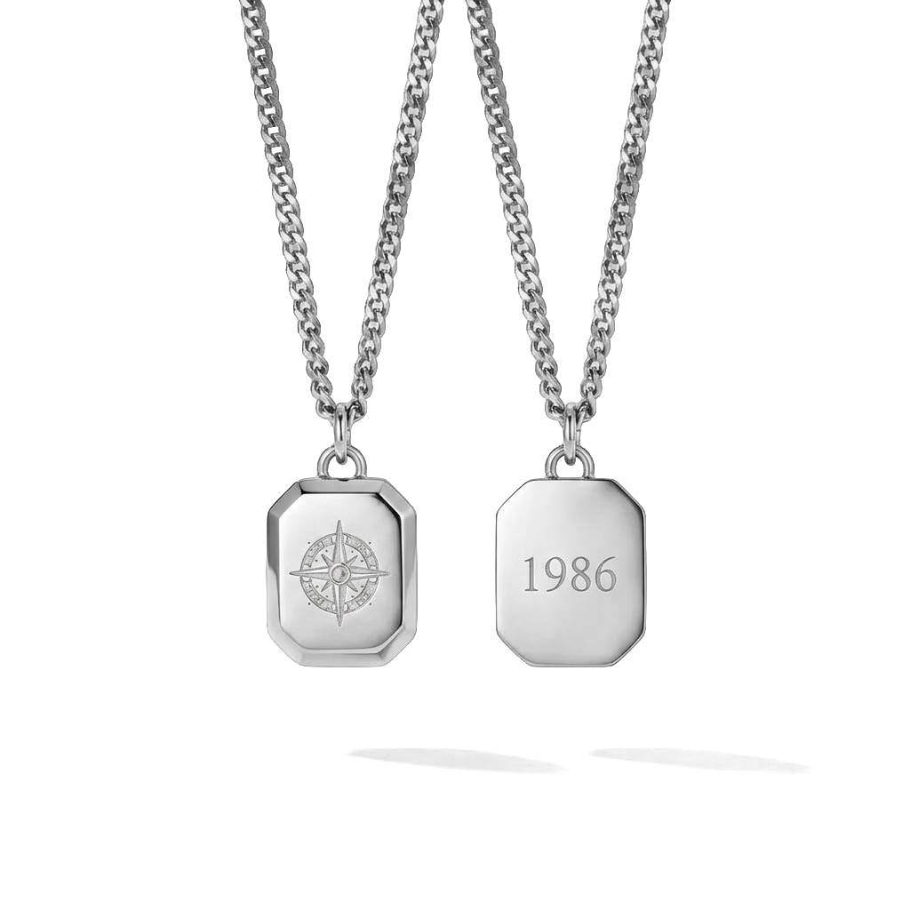 Octagonal Halskette Windrose Silber