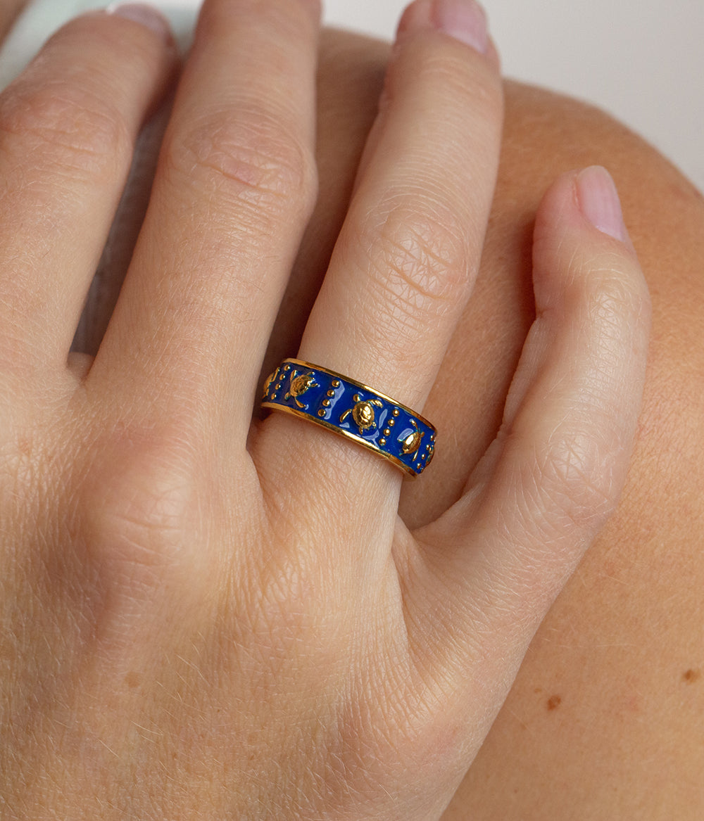 Turtle Enamel Bague Or