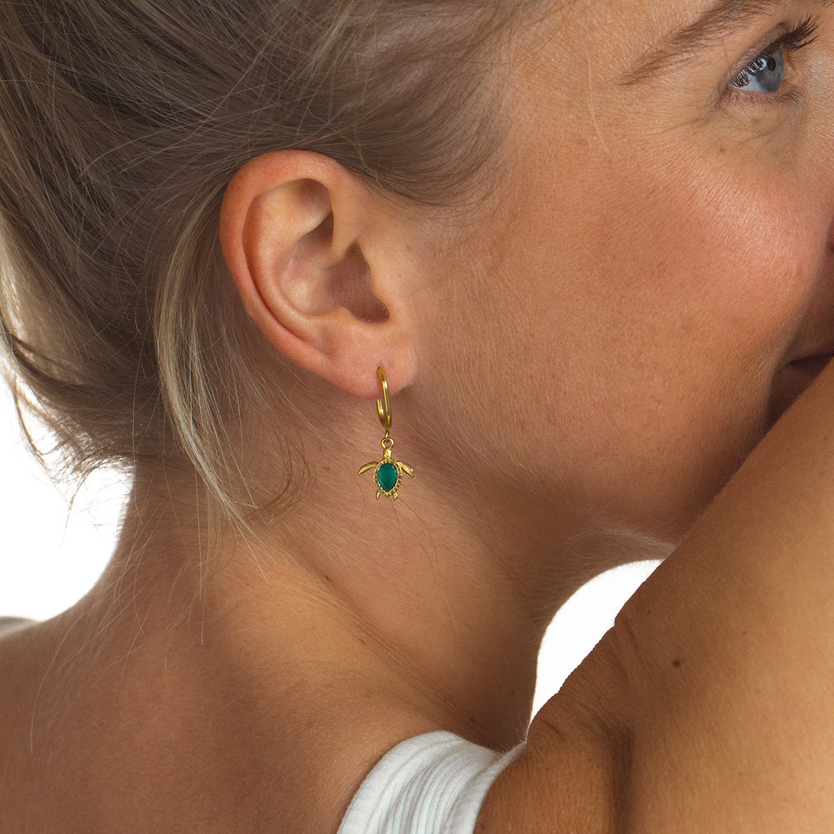 Turtle Hoops Ohrring Aquamarine Gold