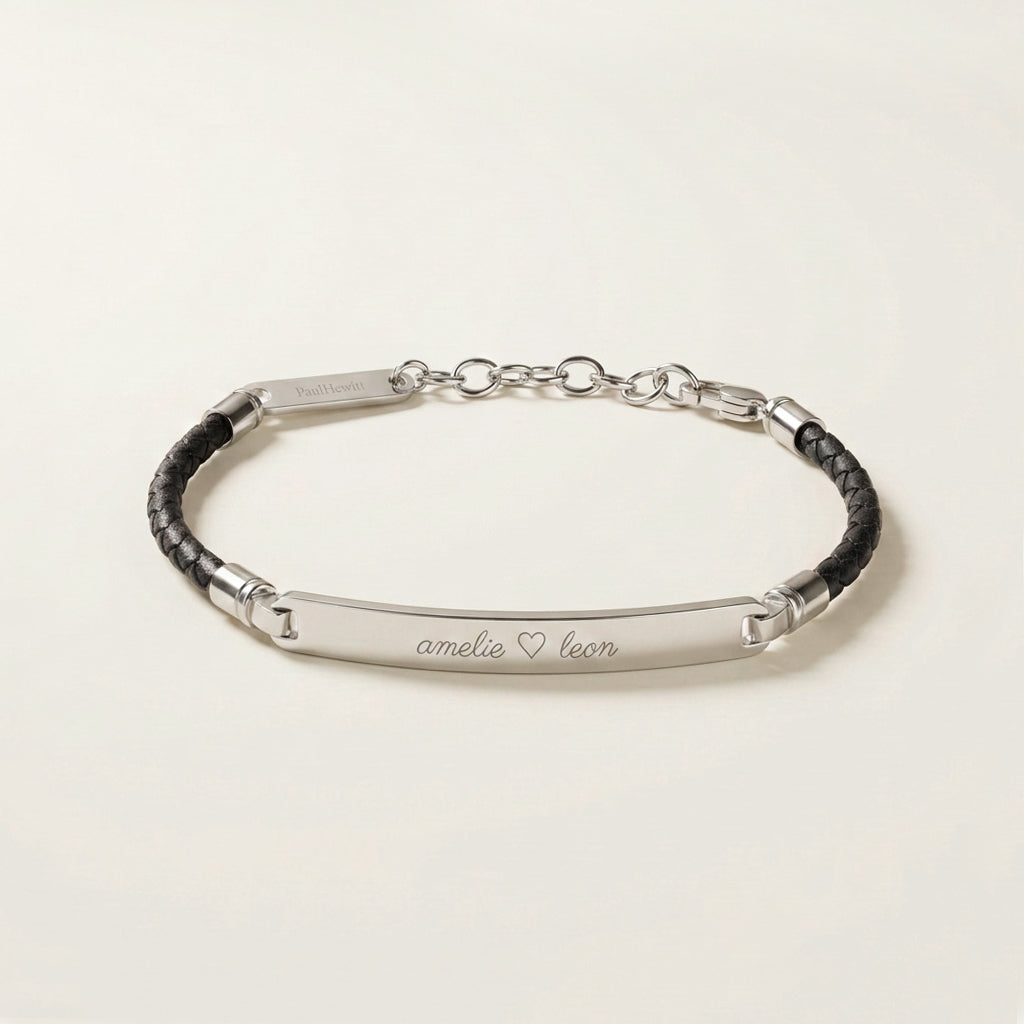 ID Bracelet Leather Black Silver