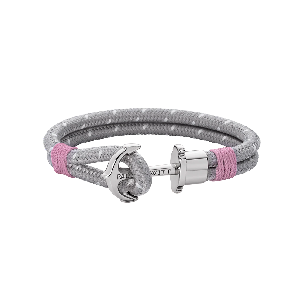 Anchor Bracelet Phrep Silver Nylon Gray Pink