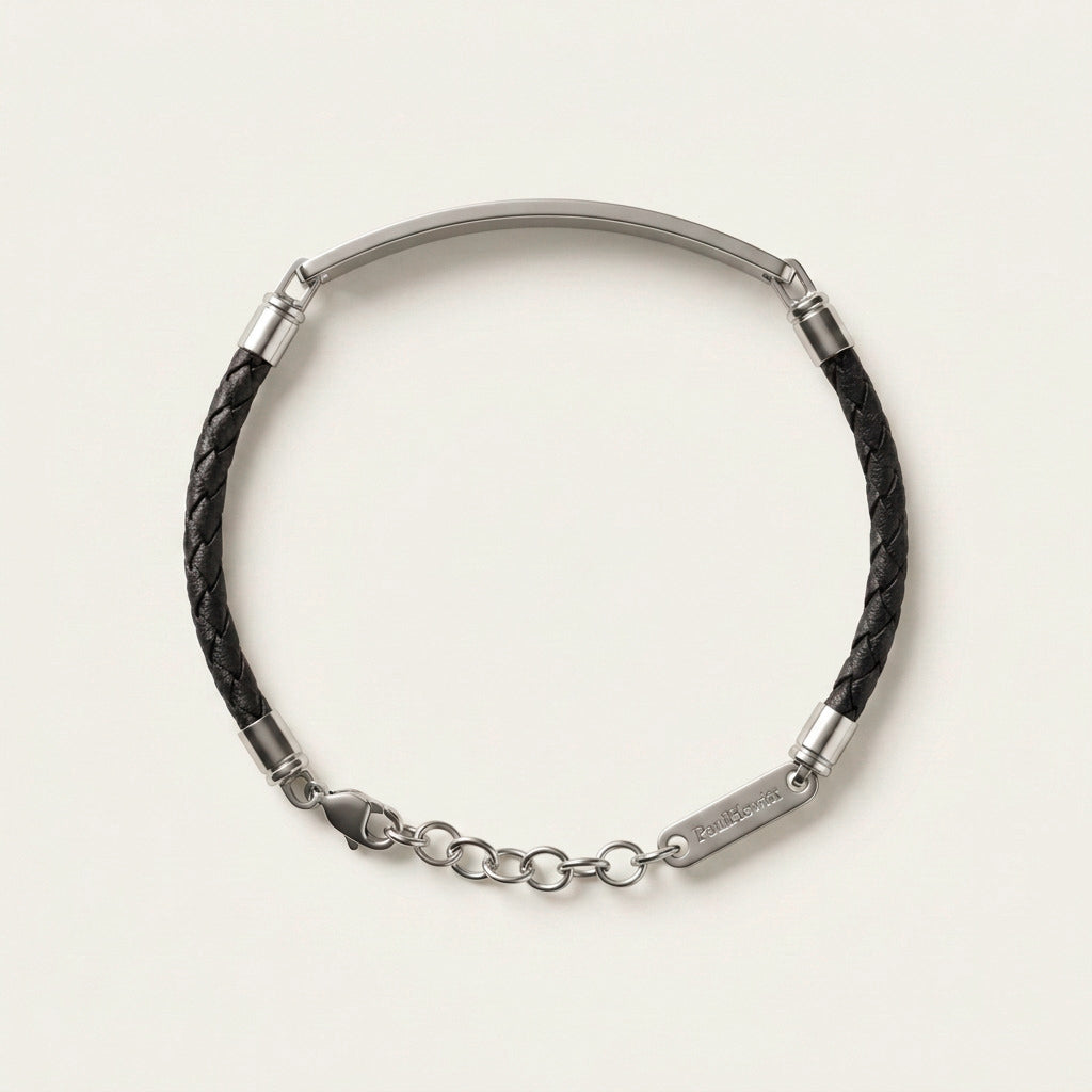 ID Bracelet Leather Black Silver