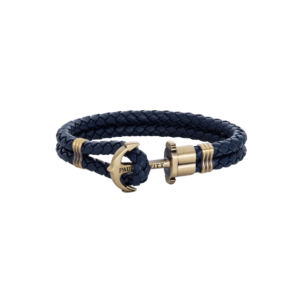 Phrep Armband Messing Leder Marineblau