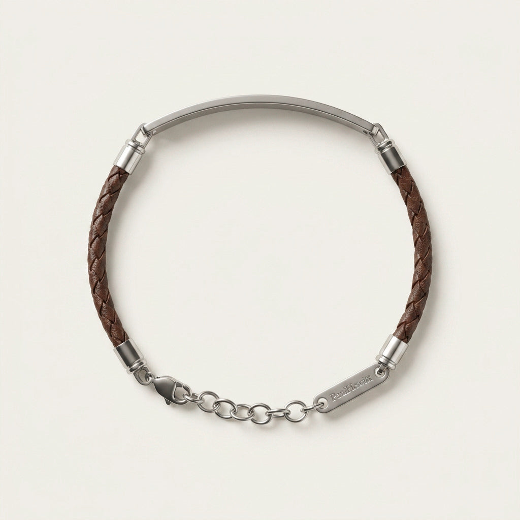 ID Bracelet Leather Brown Silver