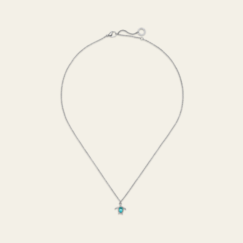 Turtle Mono Halskette Aquamarine Silber