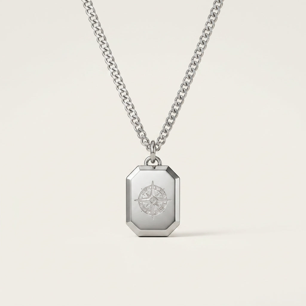 Octagonal Necklace Windrose Silver