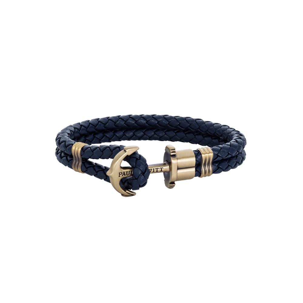Ankerarmband Phrep Messing Leder Marineblau