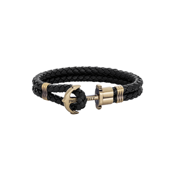 Bracelet ancre Phrep laiton cuir noir