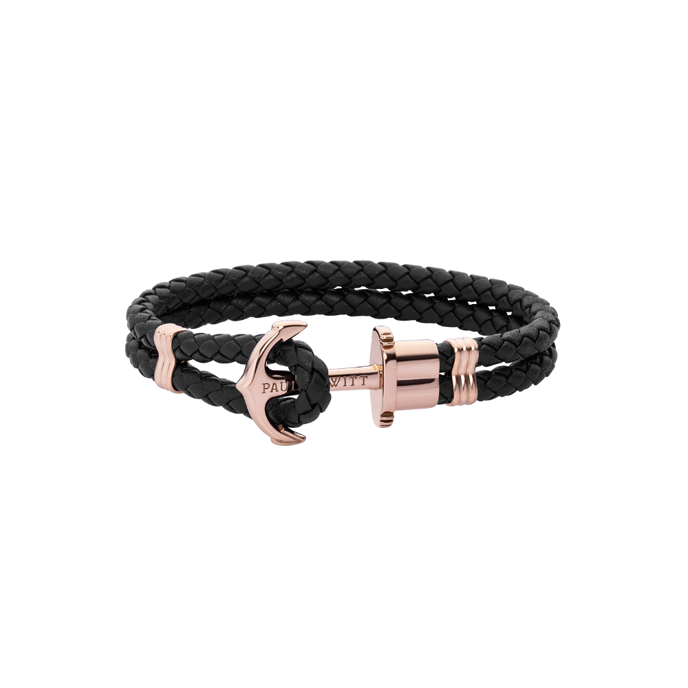 Ankerarmband Phrep Roségold Leder Schwarz
