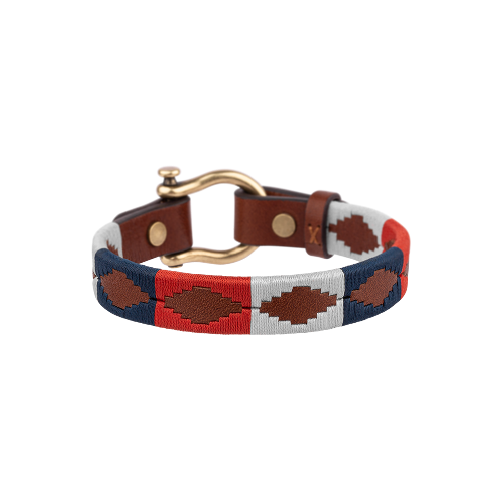 Forestbound Armband Messing Leder Nylon Marineblau Weiß Rot