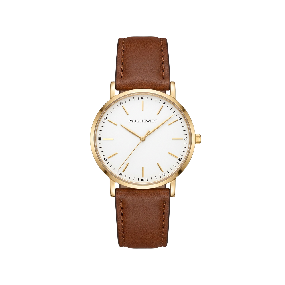 Montre Gold Line White Or Cuir Marron