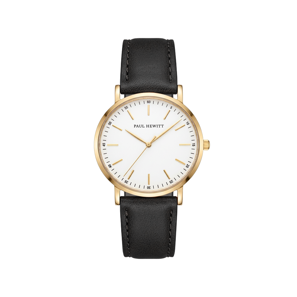 Montre Gold Line White Or Cuir Noir