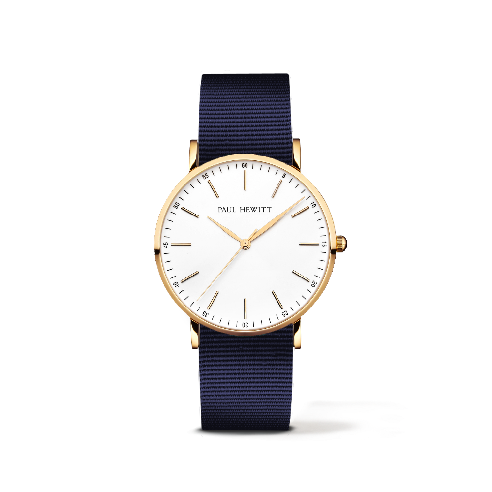 Montre Gold Line White Or Nato Bleu Marine
