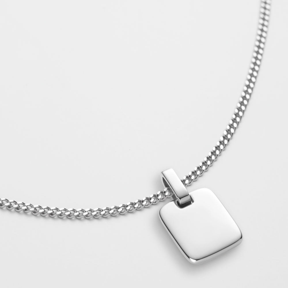 Set Engravable Plate Pendant und Men's Essential Halskette Silber