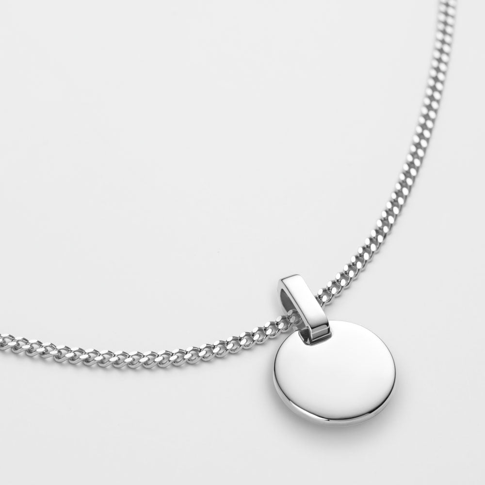 Set Engravable Round Pendant und Men's Essential Halskette Silber