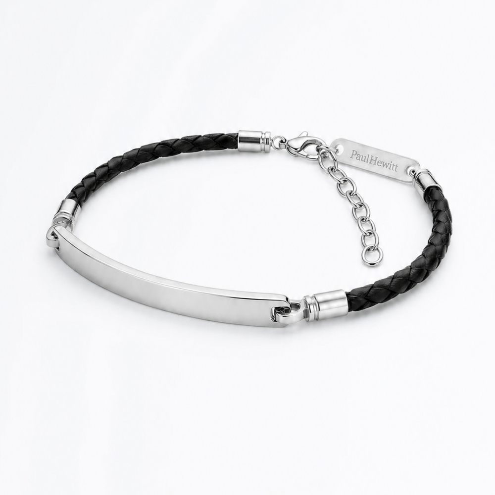 ID Bracelet Leather Black Silver