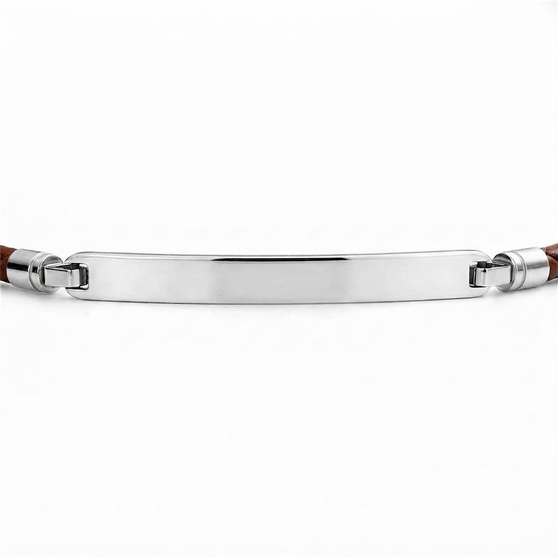 ID Armkette Leder Braun Silber
