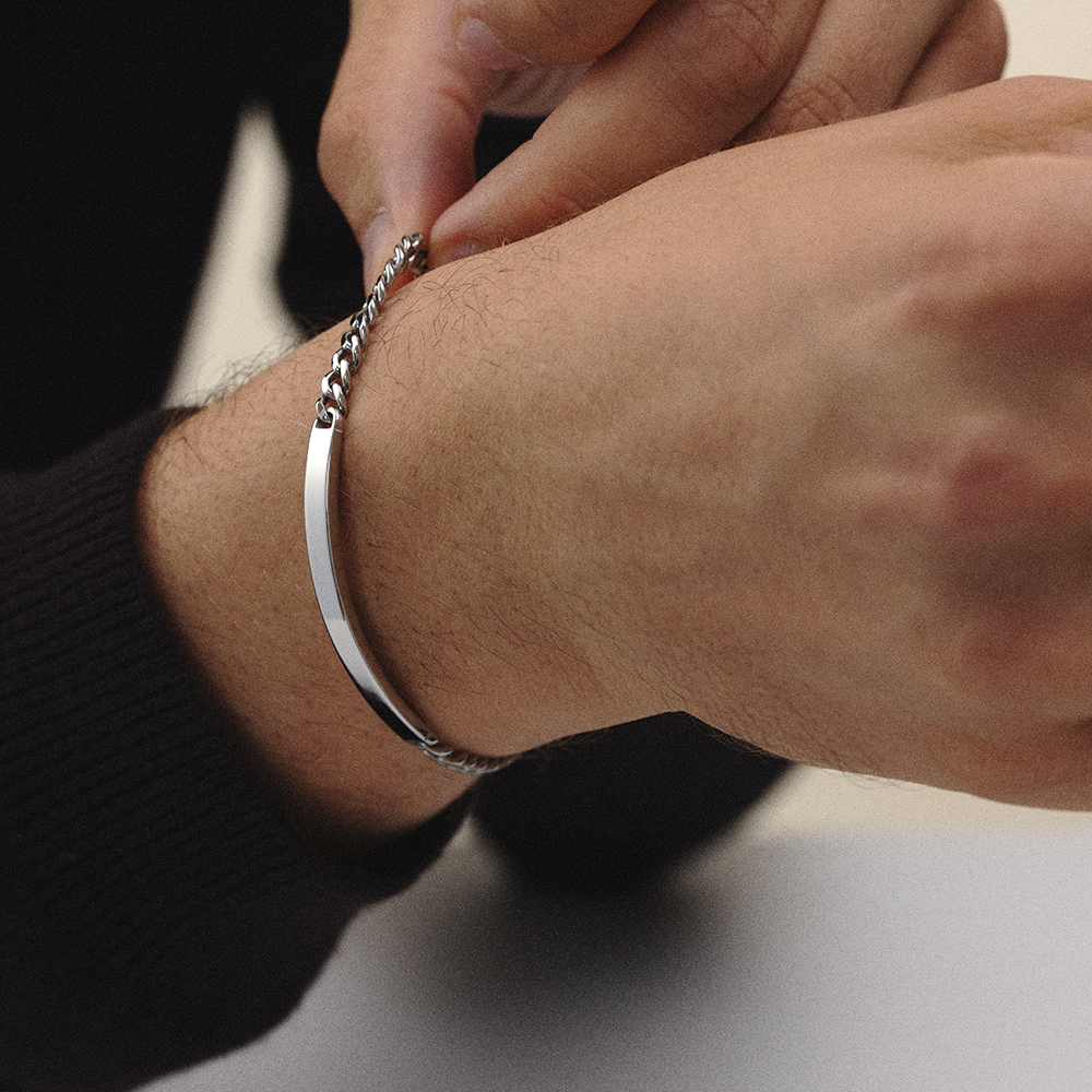 Men's ID Armkette Medium Silber