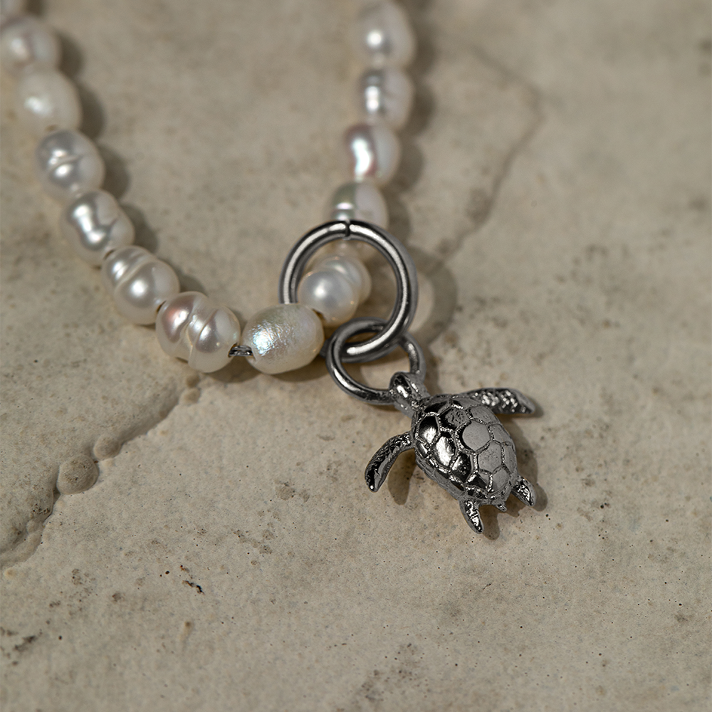 Set Turtle Charm und Halskette Silber