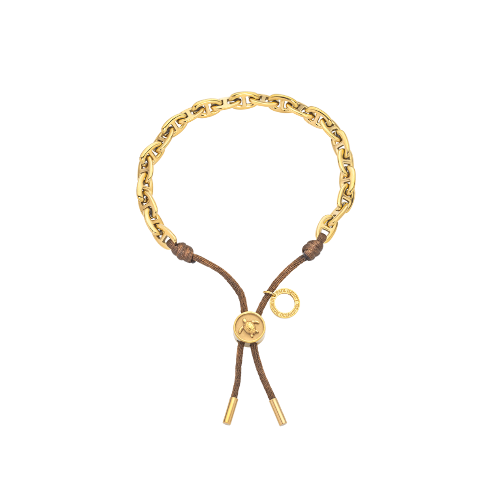 Turtle Anchor Chain Bracelet Gold Driftwood Brown