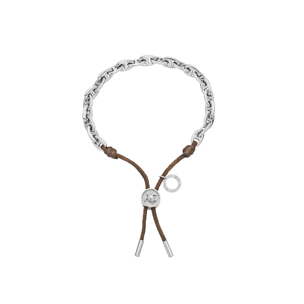 Turtle Anchor Chain Bracelet Silver Driftwood Brown