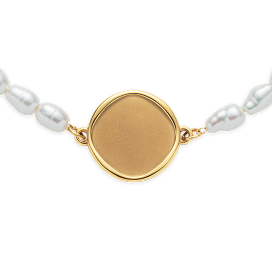 Engravable Coin Pearl Bracelet Gold