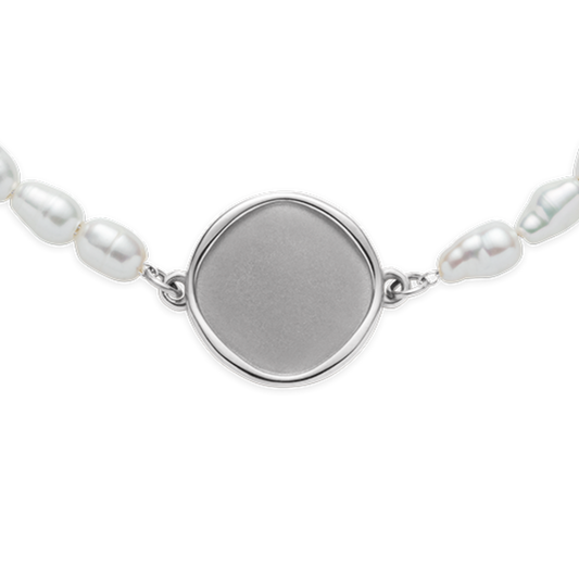 Engravable Coin Pearl Bracelet Silver