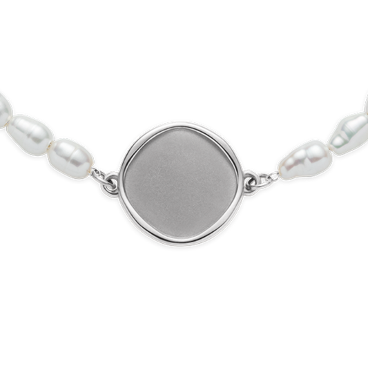 Engravable Coin Pearl Armkette Silber