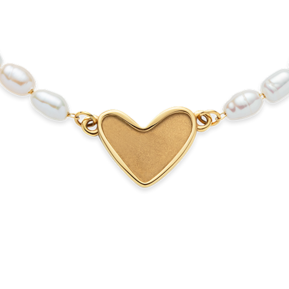 Engravable Heart Pearl Armkette Gold