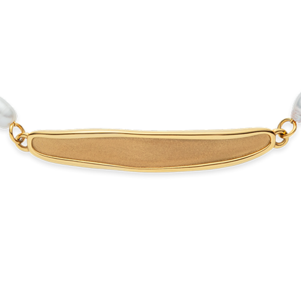 Engravable Plate Pearl Armkette Gold