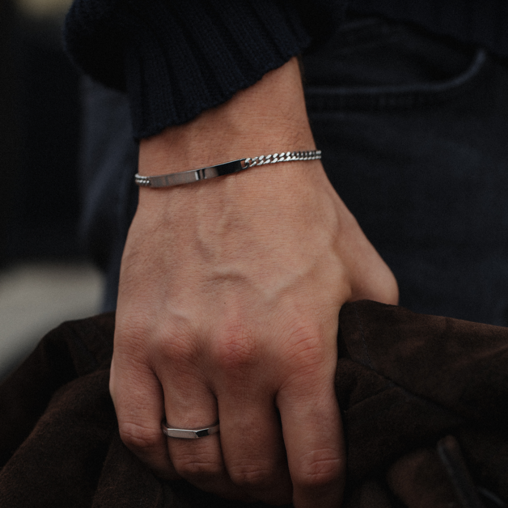 Men's Engravable ID Armkette Silber