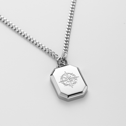 Men's Octagonal Necklace Windrose Silver