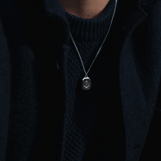 Men's Octagonal Necklace Anchor Silver