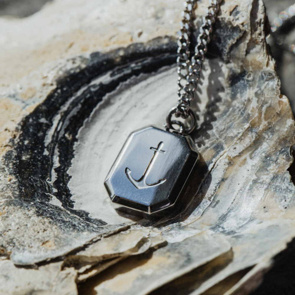 Men's Octagonal Halskette Anchor Silber