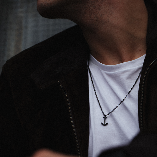 Men's Anchor Necklace Black