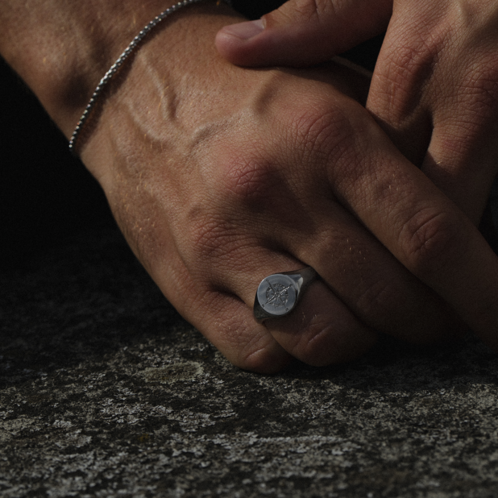 Men's Signet Ring Windrose Silber