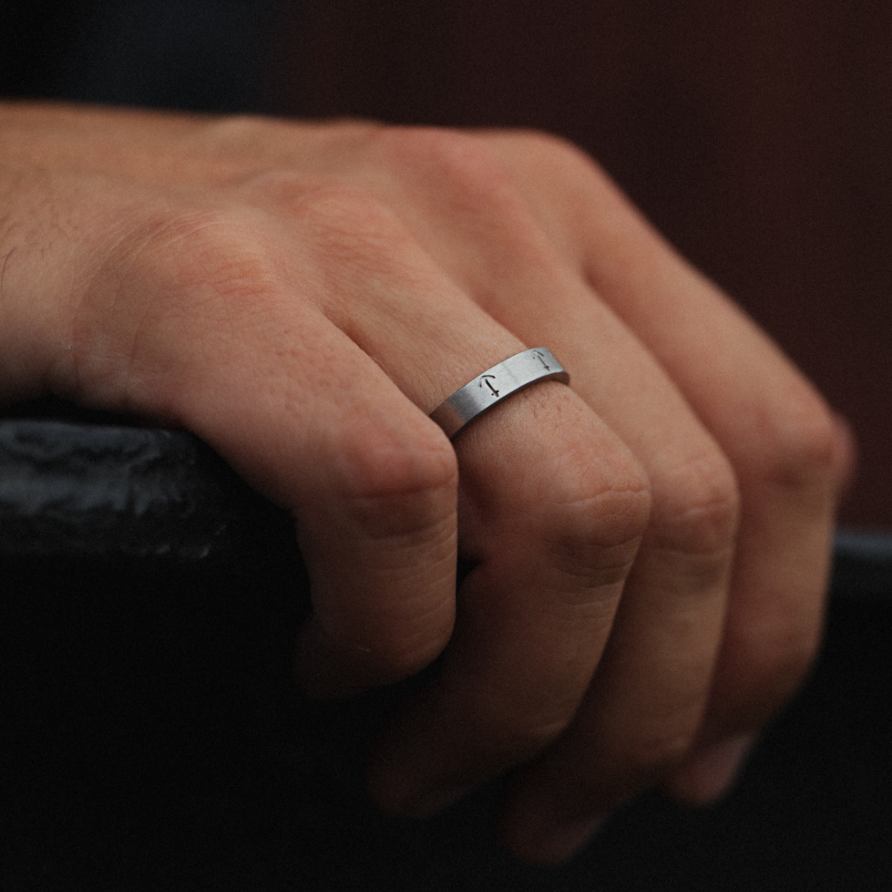 Men's Anchor Ring Silber